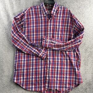 Peter Millar Men's‎ Plaid Button-Up Long Sleeve Shirt Red / Purple / White, 2XL